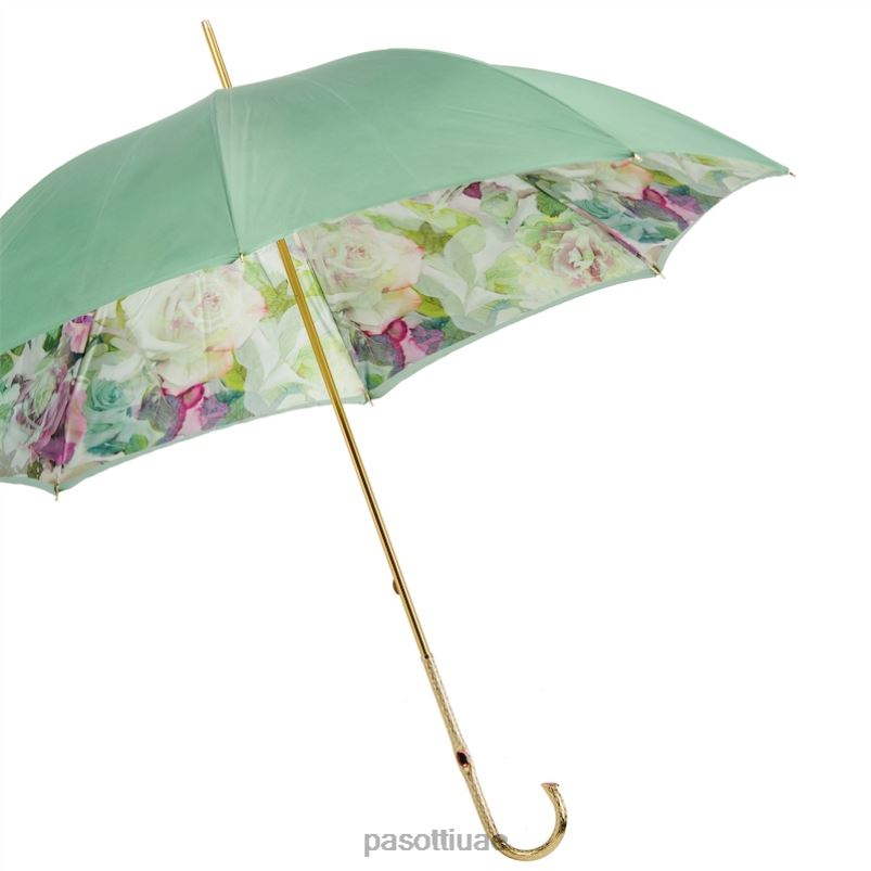 مظلة | 189 5d934-1 p5 - مظلة ورود خضراء ووردية، قماش مزدوج PASOTTI Z446V389